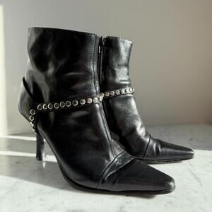 Nine West Black Leather Studded Ankle Booties Size 5.5